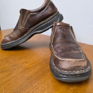 Mens Born Brown Leather Slip On Loafer Casual Shoes Size 10